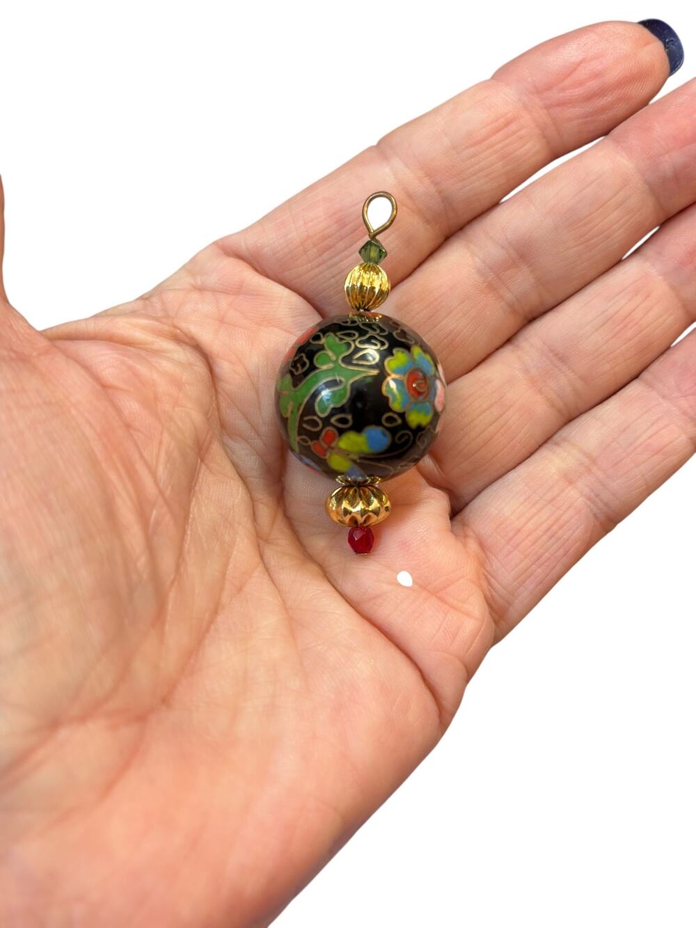 Vintage Cloisonné Floral BEAD with Gold Tone Accents